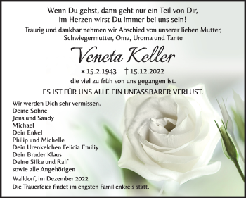 Traueranzeige von Veneta Keller von Südthüringer Presse