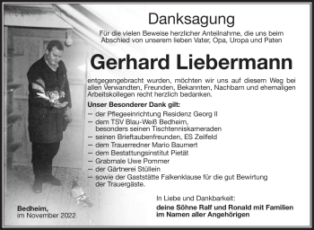 Traueranzeige von Gerhard Liebermann von Südthüringer Presse