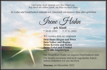 Traueranzeige von Irene Hahn von Südthüringer Presse