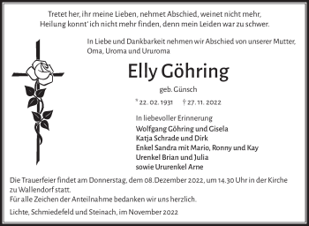 Traueranzeige von Elly Göhring von Südthüringer Presse
