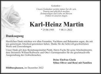 Traueranzeige von Karl-Heinz Martin von Südthüringer Presse