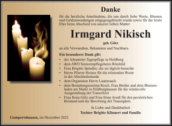 Traueranzeige von Irmgard Nikisch von Südthüringer Presse