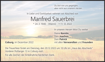 Traueranzeige von Manfred Sauerbrei von Neue Presse Coburg