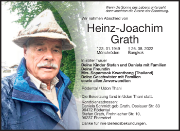 Traueranzeige von Heinz-Joachim Grath von Neue Presse Coburg