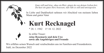 Traueranzeige von Kurt Recknagel von Südthüringer Presse