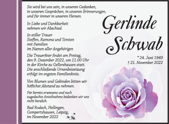 Traueranzeige von Gerlinde Schwab von Südthüringer Presse