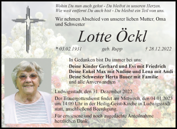 Traueranzeige von Lotte Öckl von Neue Presse Coburg