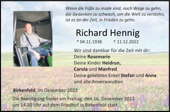 Traueranzeige von Richard Hennig von Neue Presse Coburg