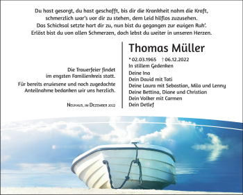 Traueranzeige von Thomas Müller von Südthüringer Presse