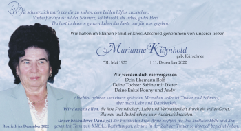 Traueranzeige von Marianne Kühnhold von Südthüringer Presse