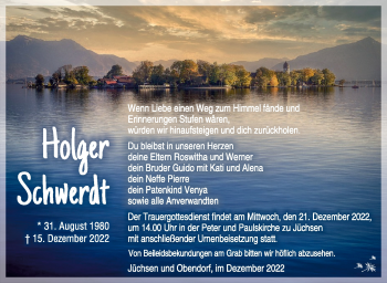 Traueranzeige von Holger Schwerdt von Südthüringer Presse
