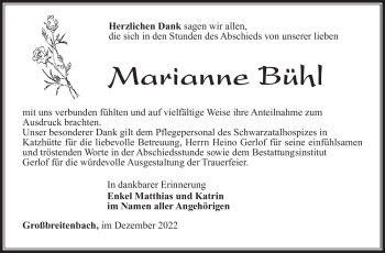 Traueranzeige von Marianne Bühl von Südthüringer Presse