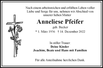Traueranzeige von Anneliese Pfeifer von Frankenpost