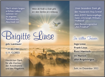 Traueranzeige von Brigitte Linse von Südthüringer Presse