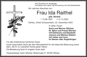 Traueranzeige von Ida Raithel von Frankenpost