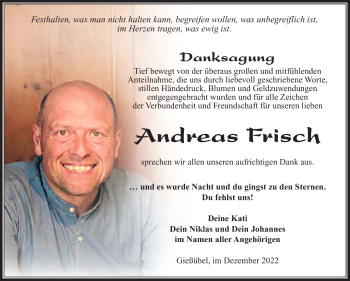 Traueranzeige von Andreas Frisch von Südthüringer Presse
