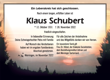 Traueranzeige von Klaus Schubert von Südthüringer Presse
