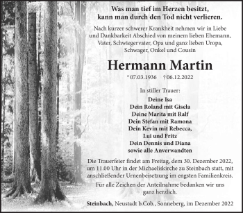 Traueranzeige von Hermann Martin von Südthüringer Presse