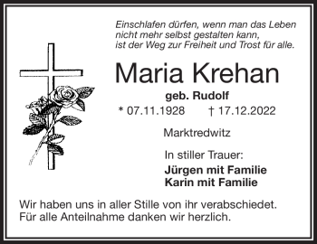 Traueranzeige von Maria Krehan von Frankenpost