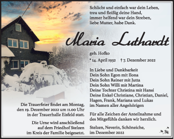 Traueranzeige von Maria Luthardt von Südthüringer Presse