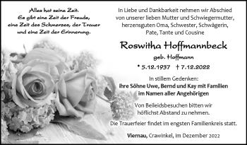 Traueranzeige von Roswitha Hoffmannbeck von Südthüringer Presse