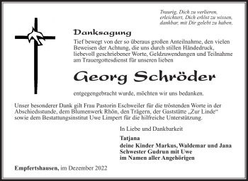 Traueranzeige von Georg Schröder von Südthüringer Presse
