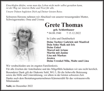 Traueranzeige von Grete Thomas von Südthüringer Presse