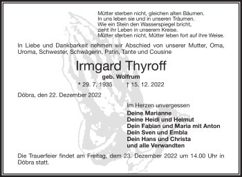 Traueranzeige von Irmgard Thyroff von Frankenpost