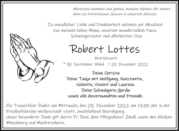 Traueranzeige von Robert Lottes von Frankenpost