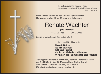 Traueranzeige von Renate Wächter von Frankenpost
