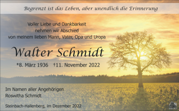 Traueranzeige von Walter Schmidt von Südthüringer Presse