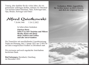Traueranzeige von Alfred Quiatkowski von Südthüringer Presse