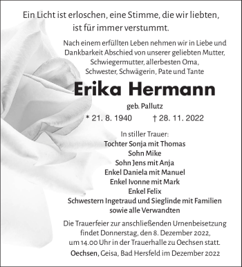 Traueranzeige von Erika Hermann von Südthüringer Presse