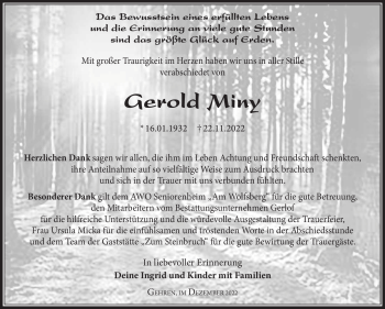 Traueranzeige von Gerold Miny von Südthüringer Presse