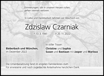 Traueranzeige von Zdzislaw Gzarniak von Neue Presse Coburg