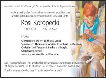 Traueranzeige von Roswitha Koropecki von Neue Presse Coburg