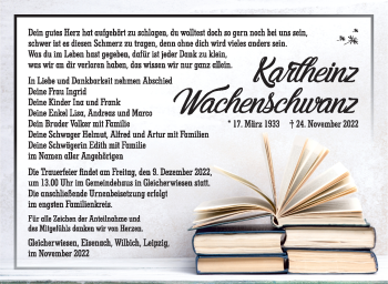 Traueranzeige von Karlheinz Wachenschwanz von Südthüringer Presse
