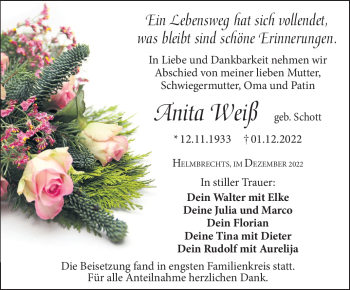 Traueranzeige von Anita Weiß von Frankenpost