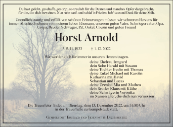 Traueranzeige von Horst Arnold von Südthüringer Presse