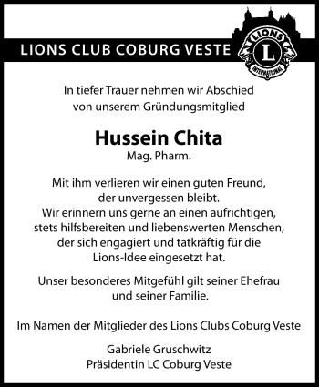 Traueranzeige von Hussein Chita von Neue Presse Coburg