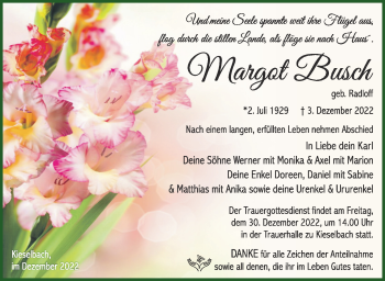 Traueranzeige von Margot Busch von Südthüringer Presse