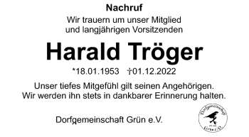 Traueranzeige von Harald Tröger von Frankenpost