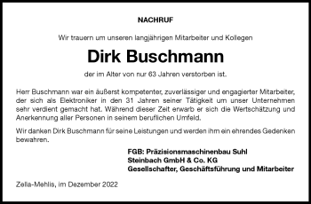 Traueranzeige von Dirk Buschmann von Südthüringer Presse