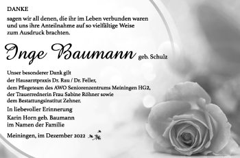 Traueranzeige von Inge Baumann von Südthüringer Presse