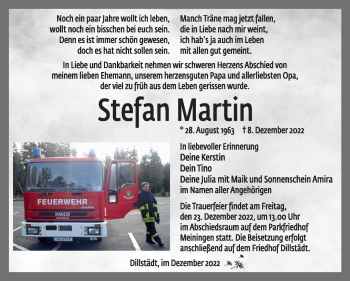 Traueranzeige von Stefan Martin von Südthüringer Presse