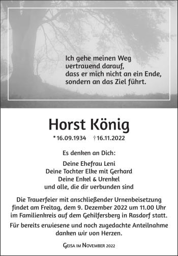 Traueranzeige von Horst König von Südthüringer Presse
