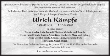 Traueranzeige von Ulrich Kämpfe von Südthüringer Presse