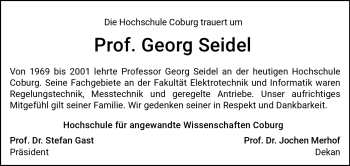 Traueranzeige von Georg Seidel von Neue Presse Coburg