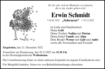 Traueranzeige von Erwin Schmidt von Neue Presse Coburg