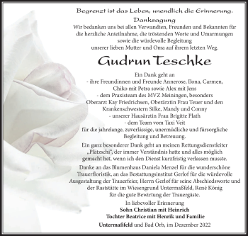 Traueranzeige von Gudrun Teschke von Südthüringer Presse